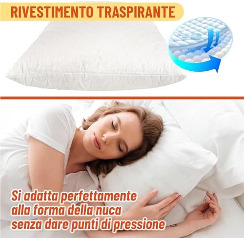 Guanciale fiocco di memory, cuscino memory foam traspirante, anallergico e antiacaro. Made in Italy 100%
