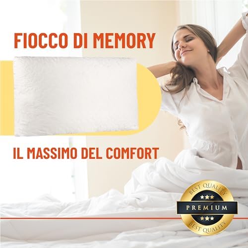 Guanciale fiocco di memory, cuscino memory foam traspirante, anallergico e antiacaro. Made in Italy 100%