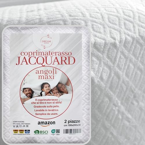 Copri materasso Matrimoniale 180x200 Elastico e Traspirante in Spugna Jacquard con Angoli, Coprimaterasso Antiacaro