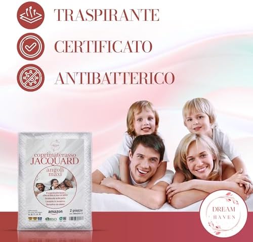 Copri materasso Matrimoniale 180x200 Elastico e Traspirante in Spugna Jacquard con Angoli, Coprimaterasso Antiacaro