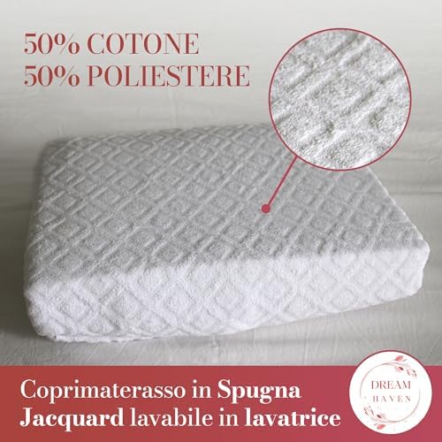 Copri materasso Matrimoniale 180x200 Elastico e Traspirante in Spugna Jacquard con Angoli, Coprimaterasso Antiacaro