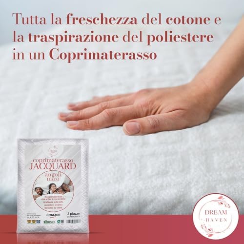 Copri materasso Matrimoniale 180x200 Elastico e Traspirante in Spugna Jacquard con Angoli, Coprimaterasso Antiacaro