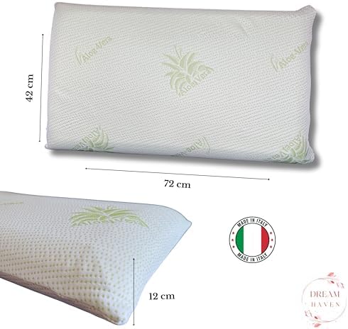 Cuscino Memory Foam a Saponetta con Federa in Aloe Vera, Cuscino letto Cervicale e Ortopedico, Guanciale Letto Anti Acaro e Anallergico