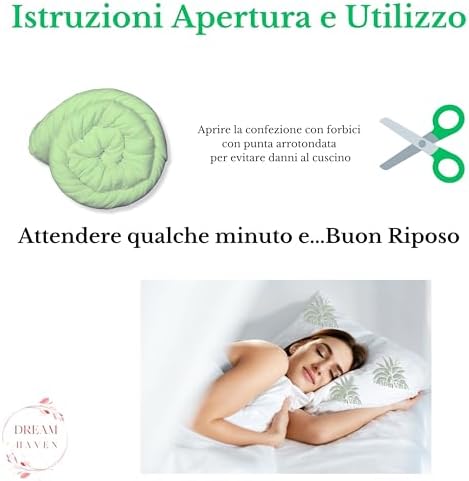 Cuscino Memory Foam a Saponetta con Federa in Aloe Vera, Cuscino letto Cervicale e Ortopedico, Guanciale Letto Anti Acaro e Anallergico