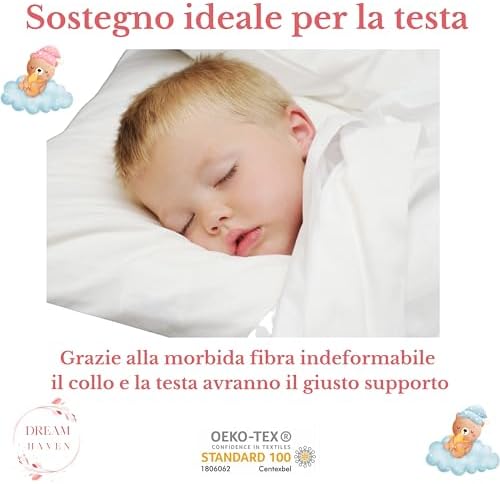 Cuscino Lettino Bambino, Cuscino culla 40x60, Cuscino Asilo Traspirante Antiacaro, Cuscino Antisoffoco 100% Cotone Made in Italy