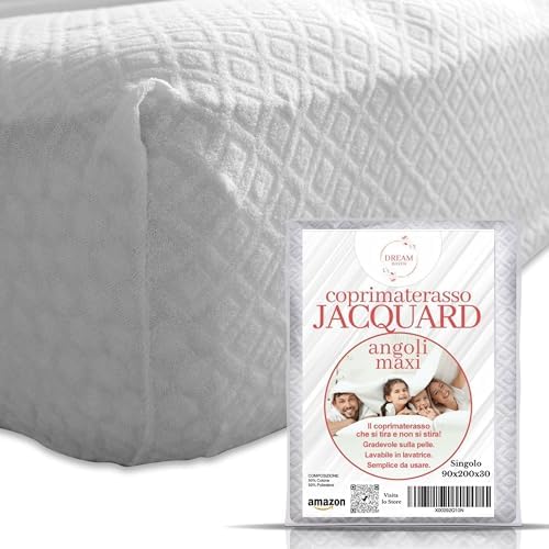 Copri materasso Matrimoniale 180x200 Elastico e Traspirante in Spugna Jacquard con Angoli, Coprimaterasso Antiacaro