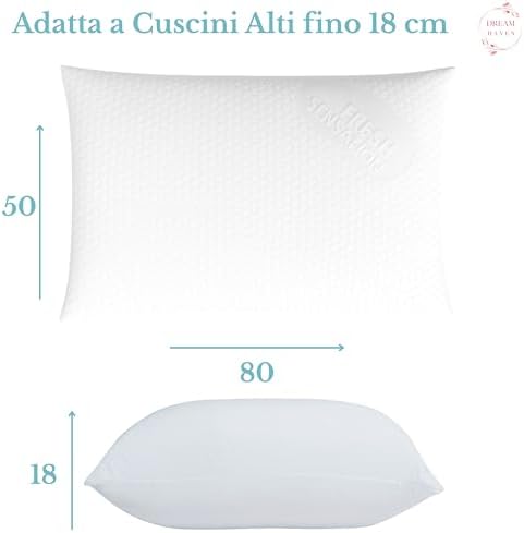 DREAM HAVEN- Federe Cuscino Letto 50x80, Copricuscino Letto per Cuscini Alti fino a 18 cm, Copri Cuscino Letto Made in Italy