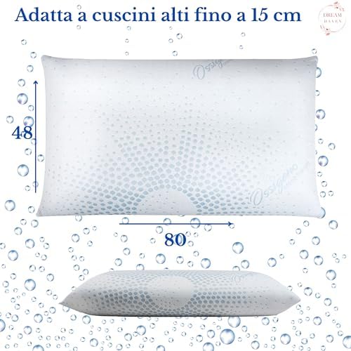 DREAM HAVEN- Federa Cuscino Letto 50x80 - Copricuscino Letto con Trattamento Ossigeno Terapia – Copri Cuscino Letto Morbido e Traspirante – Federa Cuscino per Pelli Sensibili