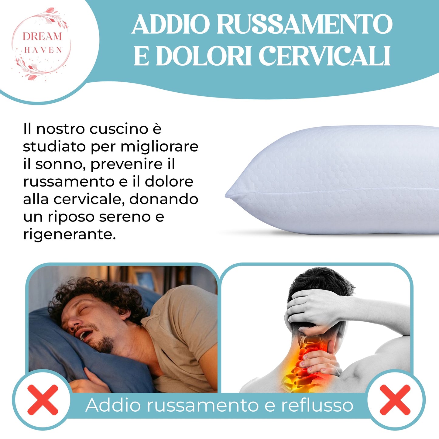 Cuscino Alto 18 cm in Memory Foam, Antirussamento e Antireflusso, Cuscino Cervicale per Dormire con Federa Refresh Antiacaro e Anallergica, Cuscino Letto Ergonomico Made in Italy