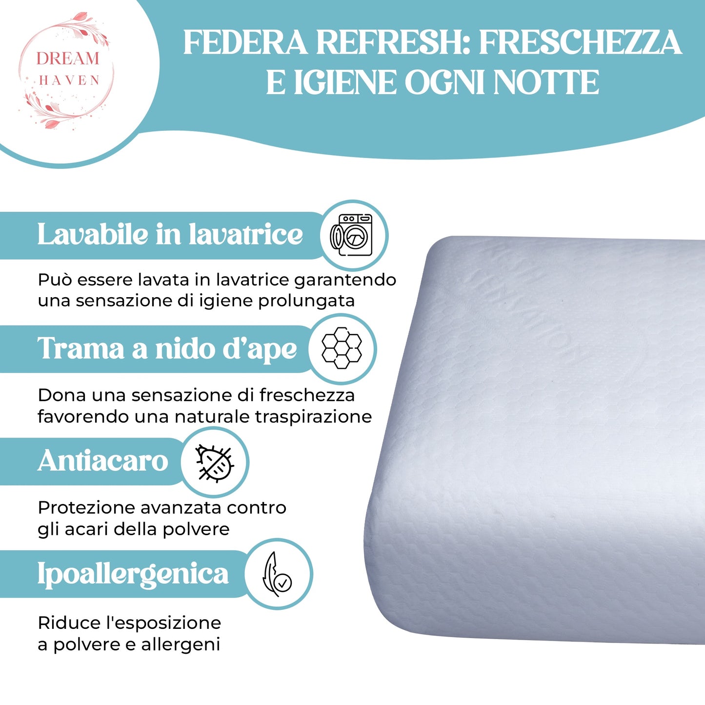 Cuscino Alto 18 cm in Memory Foam, Antirussamento e Antireflusso, Cuscino Cervicale per Dormire con Federa Refresh Antiacaro e Anallergica, Cuscino Letto Ergonomico Made in Italy