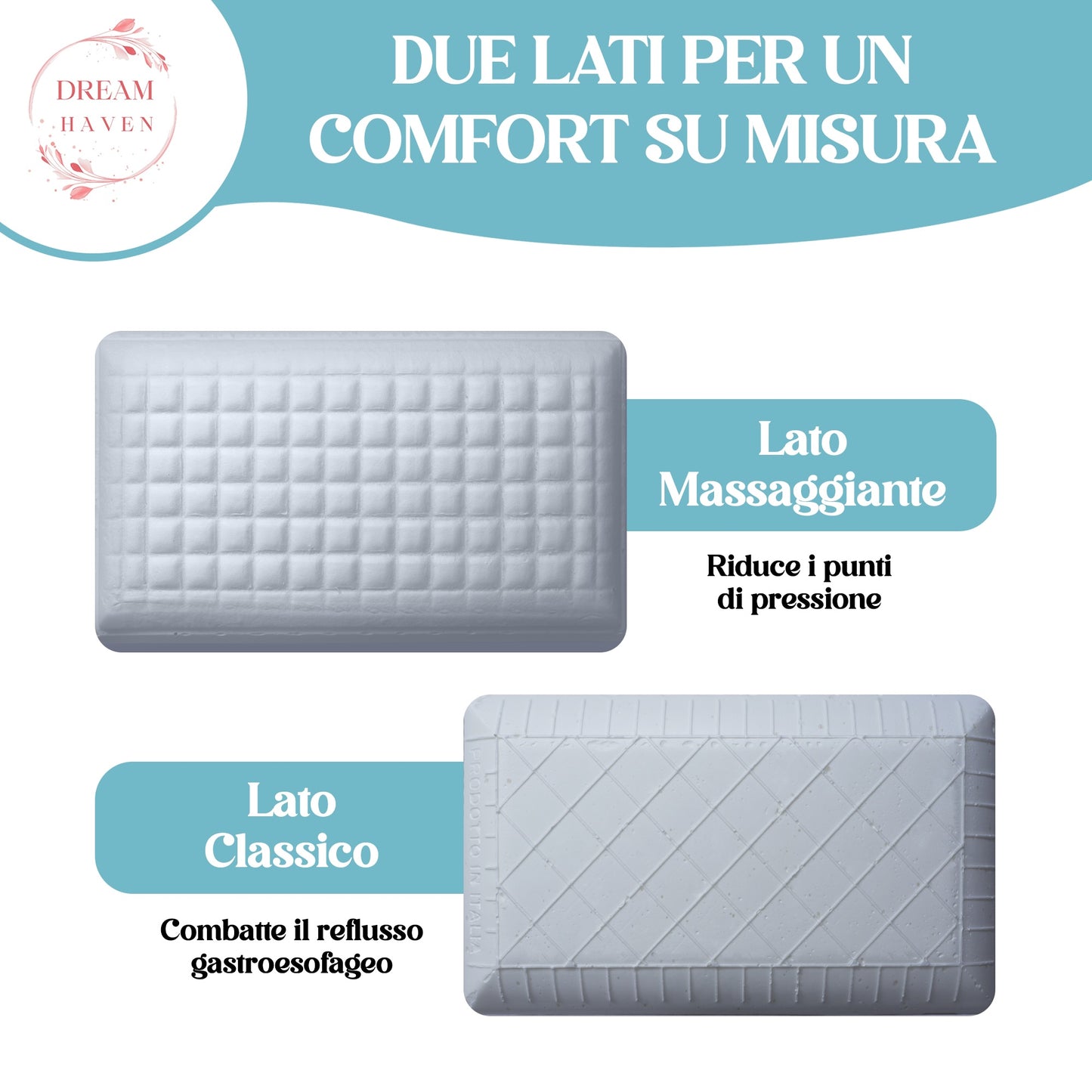 Cuscino Alto 18 cm in Memory Foam, Antirussamento e Antireflusso, Cuscino Cervicale per Dormire con Federa Refresh Antiacaro e Anallergica, Cuscino Letto Ergonomico Made in Italy