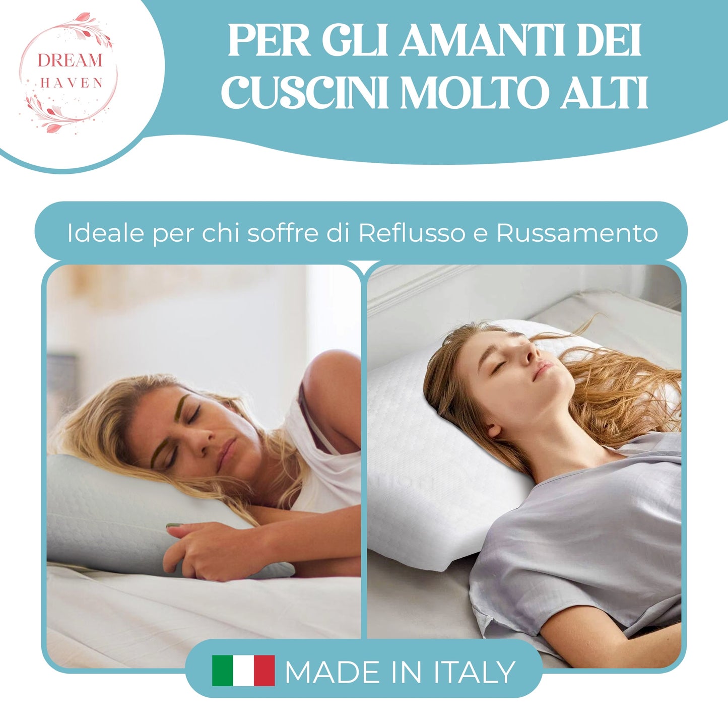 Cuscino Alto 18 cm in Memory Foam, Antirussamento e Antireflusso, Cuscino Cervicale per Dormire con Federa Refresh Antiacaro e Anallergica, Cuscino Letto Ergonomico Made in Italy