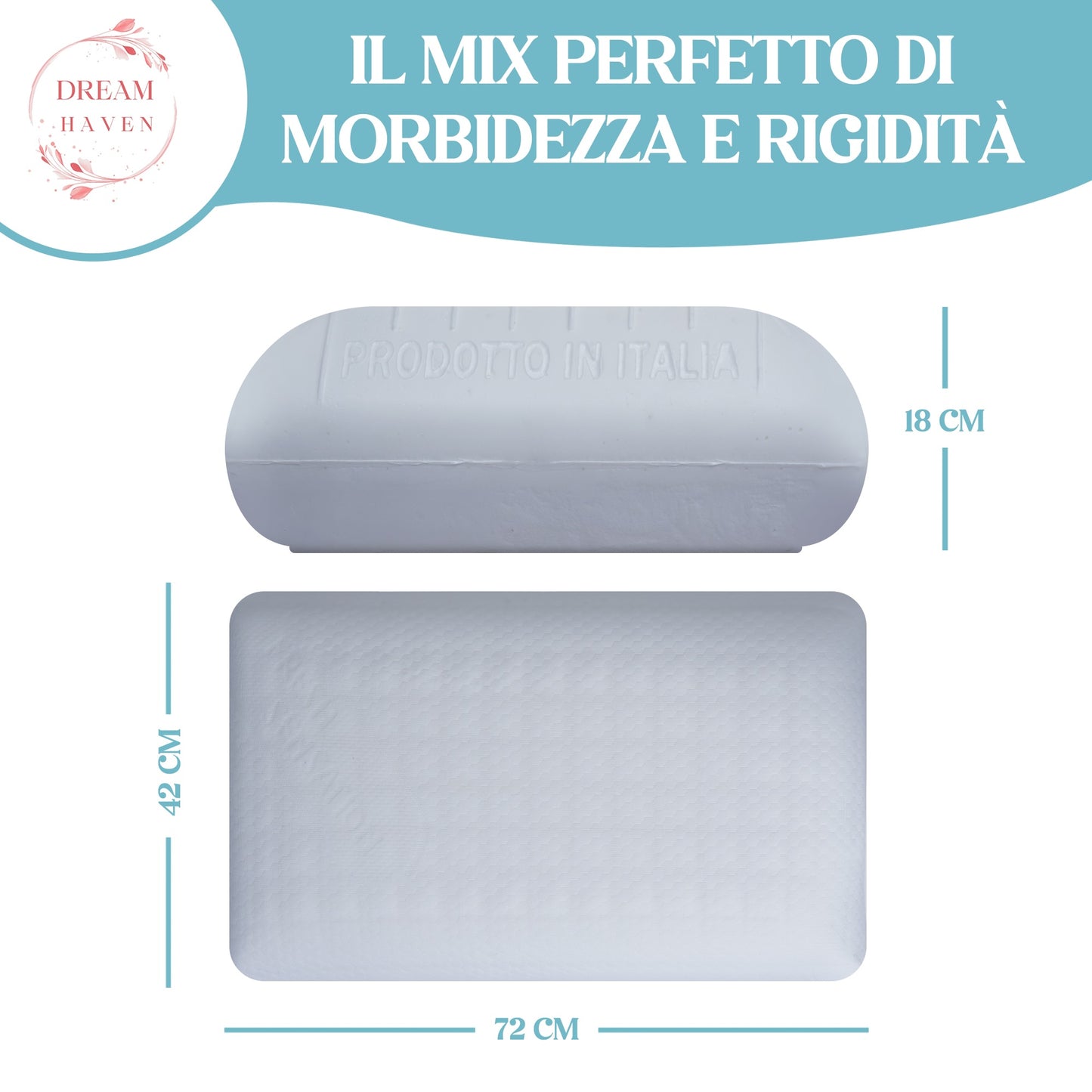 Cuscino Alto 18 cm in Memory Foam, Antirussamento e Antireflusso, Cuscino Cervicale per Dormire con Federa Refresh Antiacaro e Anallergica, Cuscino Letto Ergonomico Made in Italy