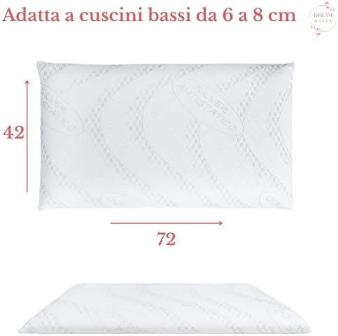 DREAM HAVEN - Federa Cuscino Letto - Copricuscino Letto con Trattamento Silver Antistatico - Copricuscino Letto Antibatterico - Federa per Cuscino Basso fino a 8 cm
