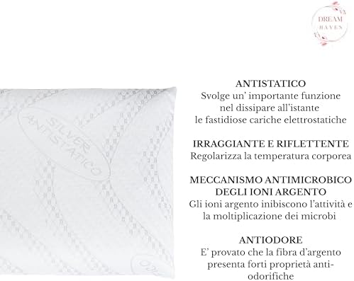 DREAM HAVEN - Federa Cuscino Letto - Copricuscino Letto con Trattamento Silver Antistatico - Copricuscino Letto Antibatterico - Federa per Cuscino Basso fino a 8 cm