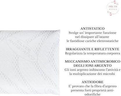 DREAM HAVEN - Federa Cuscino Letto - Copricuscino Letto con Trattamento Silver Antistatico - Copricuscino Letto Antibatterico - Federa per Cuscino Basso fino a 8 cm