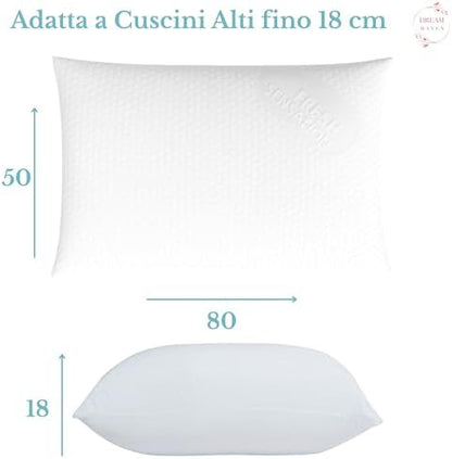 DREAM HAVEN- Federe Cuscino Letto 50x80, Copricuscino Letto per Cuscini Alti fino a 18 cm, Copri Cuscino Letto Made in Italy