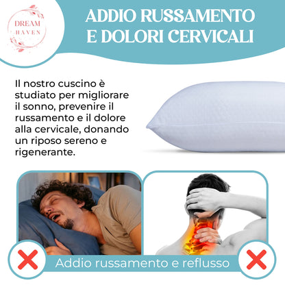 Cuscino Alto 18 cm in Memory Foam, Antirussamento e Antireflusso, Cuscino Cervicale per Dormire con Federa Refresh Antiacaro e Anallergica, Cuscino Letto Ergonomico Made in Italy