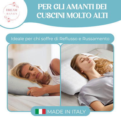 Cuscino Alto 18 cm in Memory Foam, Antirussamento e Antireflusso, Cuscino Cervicale per Dormire con Federa Refresh Antiacaro e Anallergica, Cuscino Letto Ergonomico Made in Italy